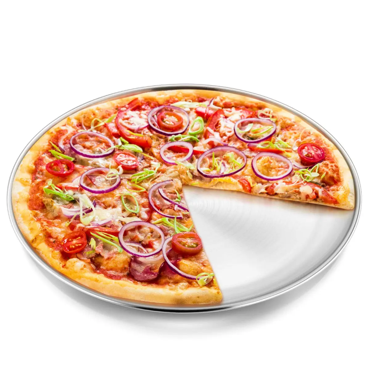 P&P CHEF 13.5 Inch Pizza Pan, Stainless Steel Baking Tray for Pizza, Silver - main product image