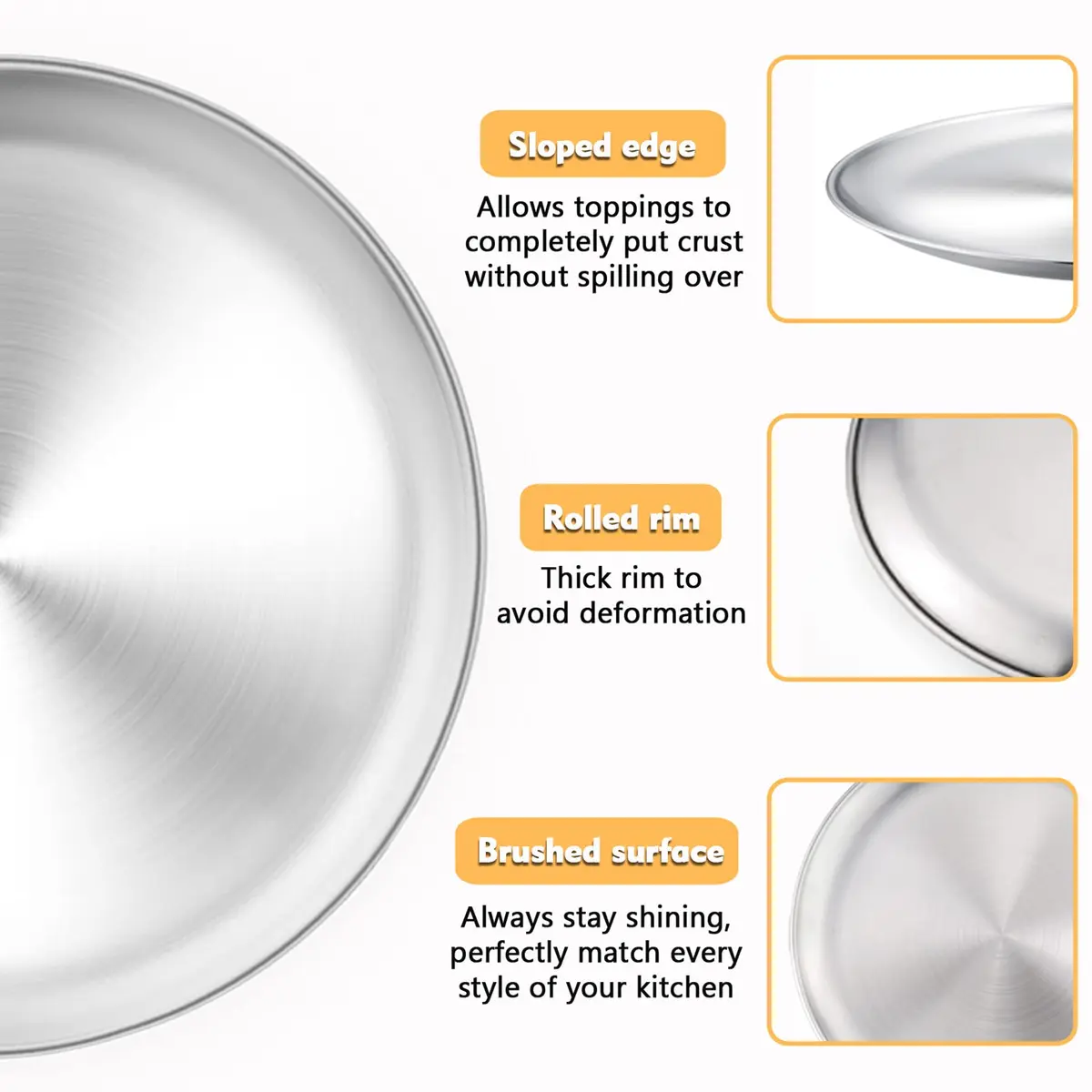 P&P CHEF 13.5 Inch Pizza Pan, Stainless Steel Baking Tray for Pizza, Silver - view 2