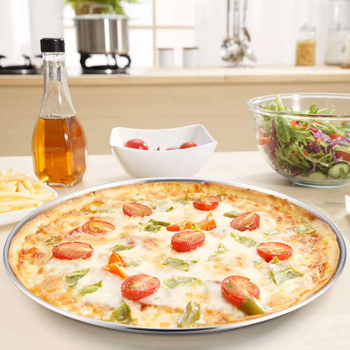 P&P CHEF 13.5 Inch Pizza Pan, Stainless Steel Baking Tray for Pizza, Silver - view 4