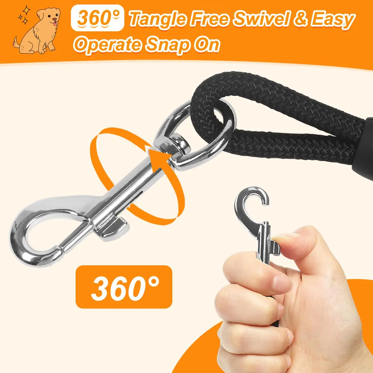 Vivifying Black Floating Dog Long Line 10m (32ft) | Recall Training Rope with Padded Handle - view 4
