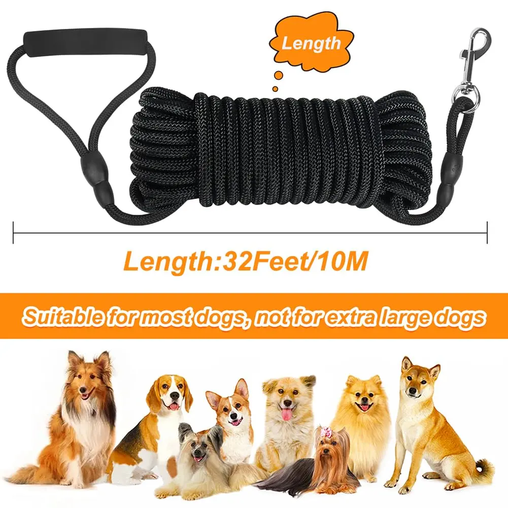 Vivifying Black Floating Dog Long Line 10m (32ft) | Recall Training Rope with Padded Handle - view 6