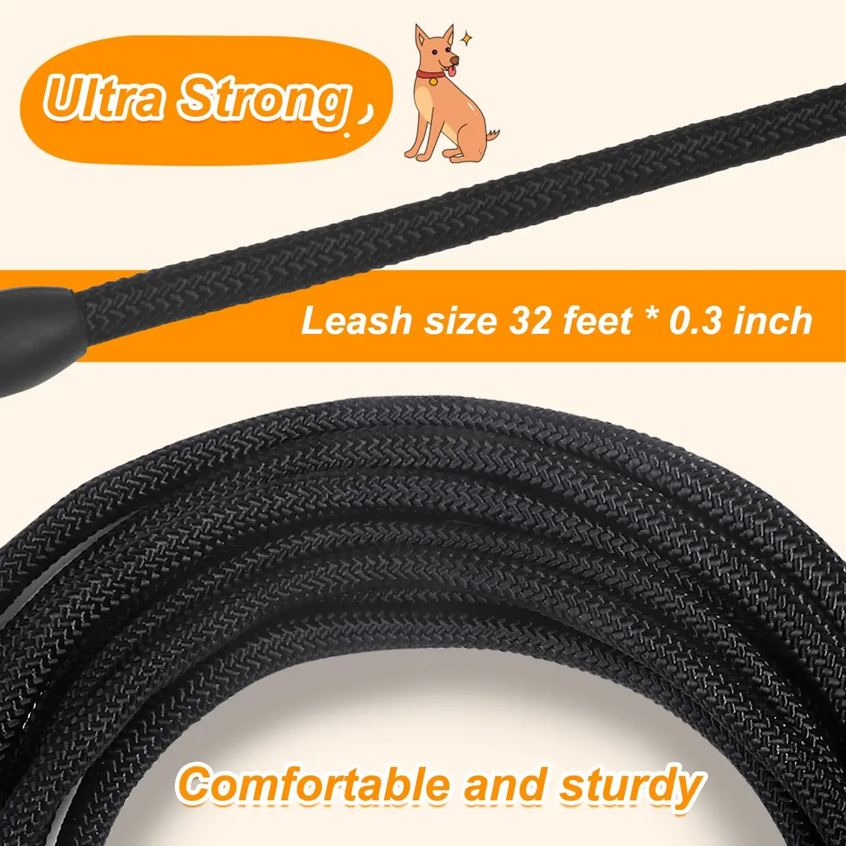 Vivifying Black Floating Dog Long Line 10m (32ft) | Recall Training Rope with Padded Handle - view 3