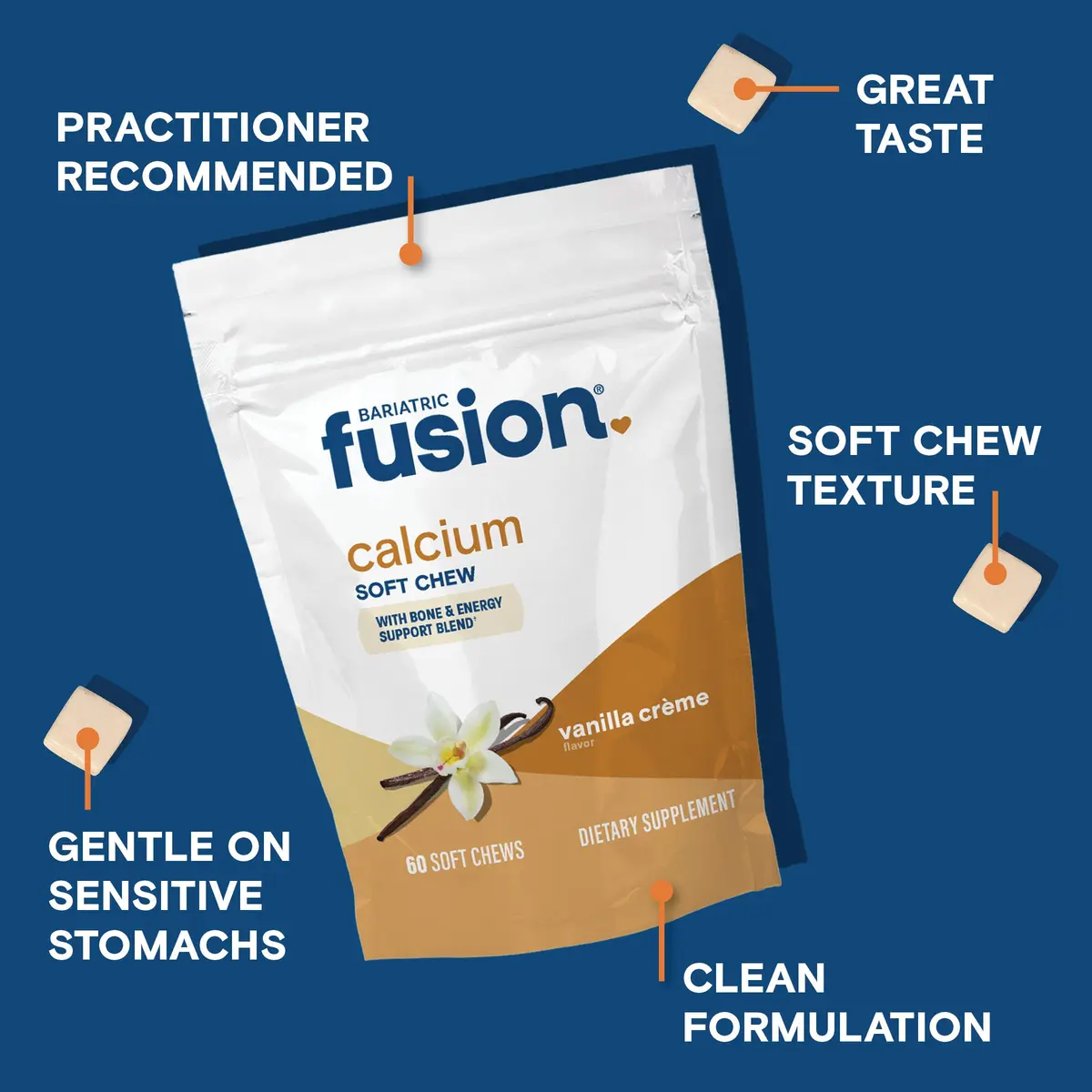 Bariatric Fusion Calcium Soft Chews, Vanilla, 60 Count | Supports Bone & Energy - view 3