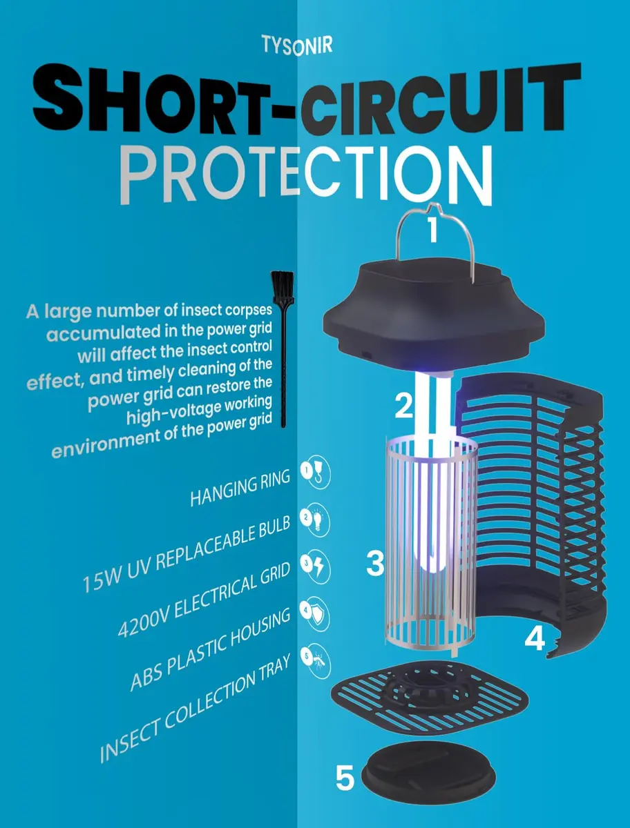 Tysonir Bug Zapper 4200V 9.84Ft Power Cord w/Switch | Indoor & Covered Outdoor Mosquito Lamp - view 7
