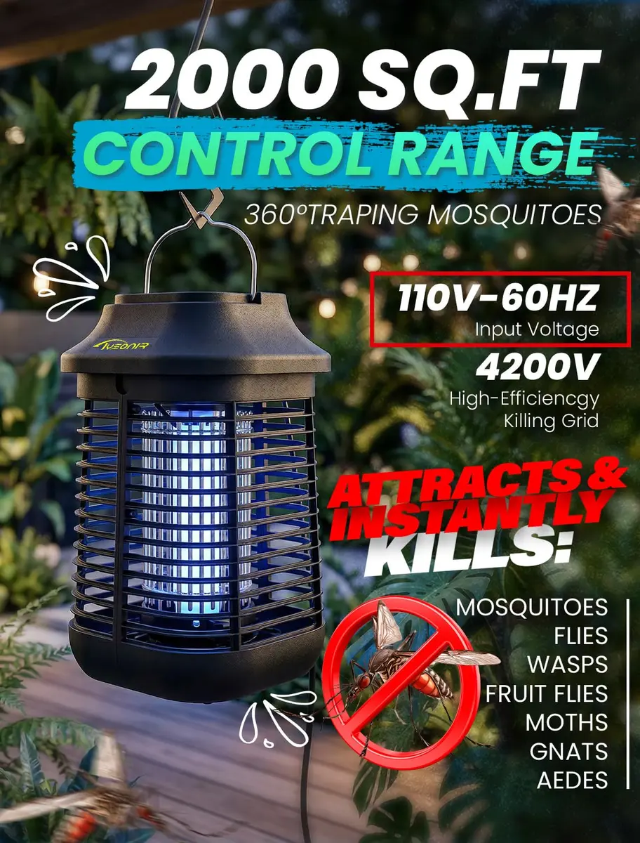 Tysonir Bug Zapper 4200V 9.84Ft Power Cord w/Switch | Indoor & Covered Outdoor Mosquito Lamp - view 2