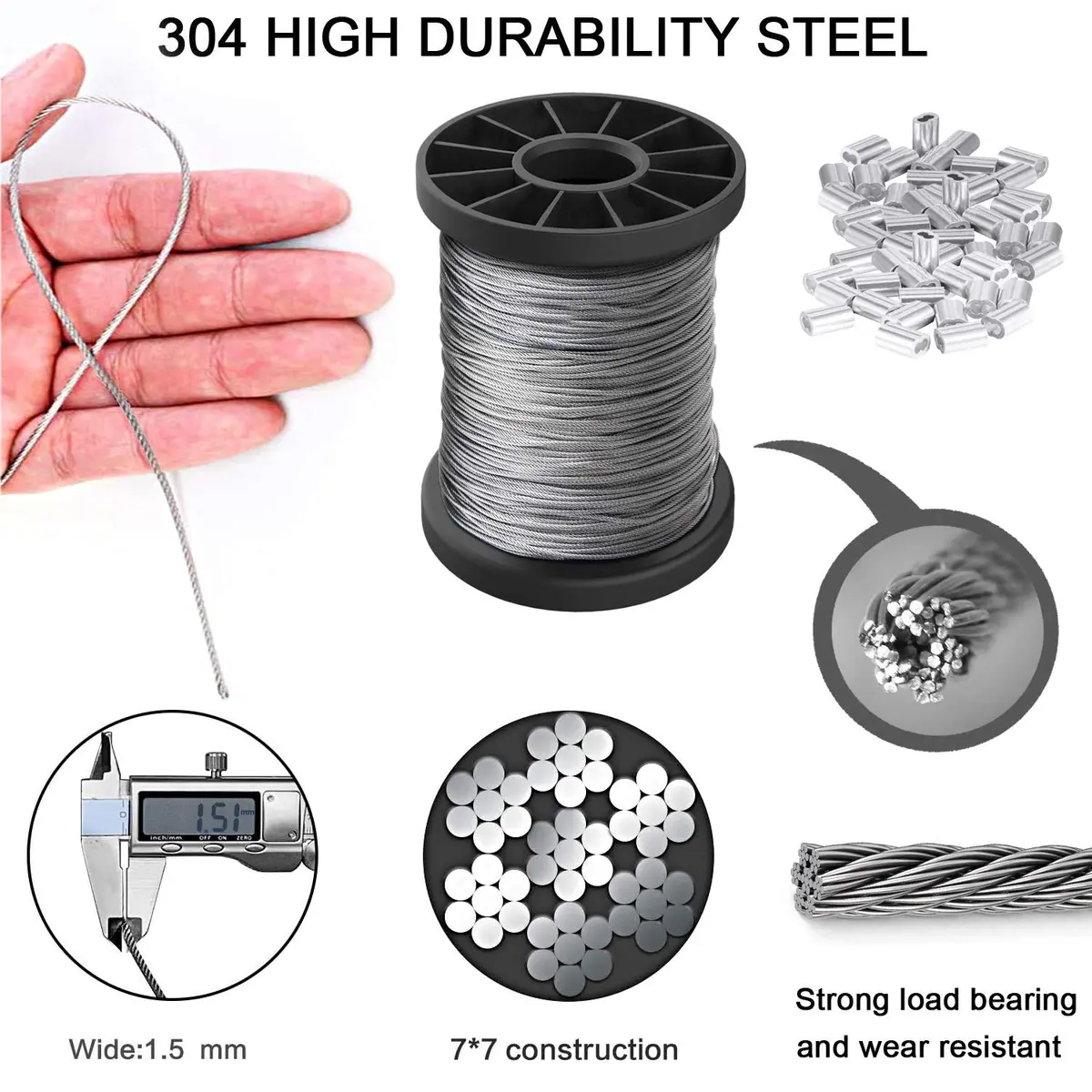 Cerpourt Heavy Duty Stainless Steel Picture Hanging Wire 1.5mm | Supports up to 150lbs - view 2