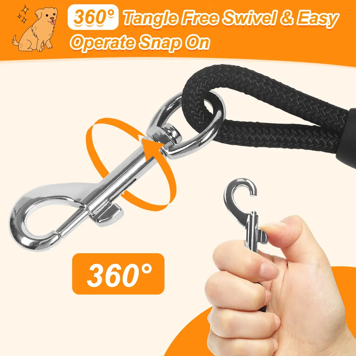Vivifying 6m (20ft) Floating Dog Check Cord Leash | Durable Polypropylene Rope with Padded Handle & 360° Swivel Clasp - view 4