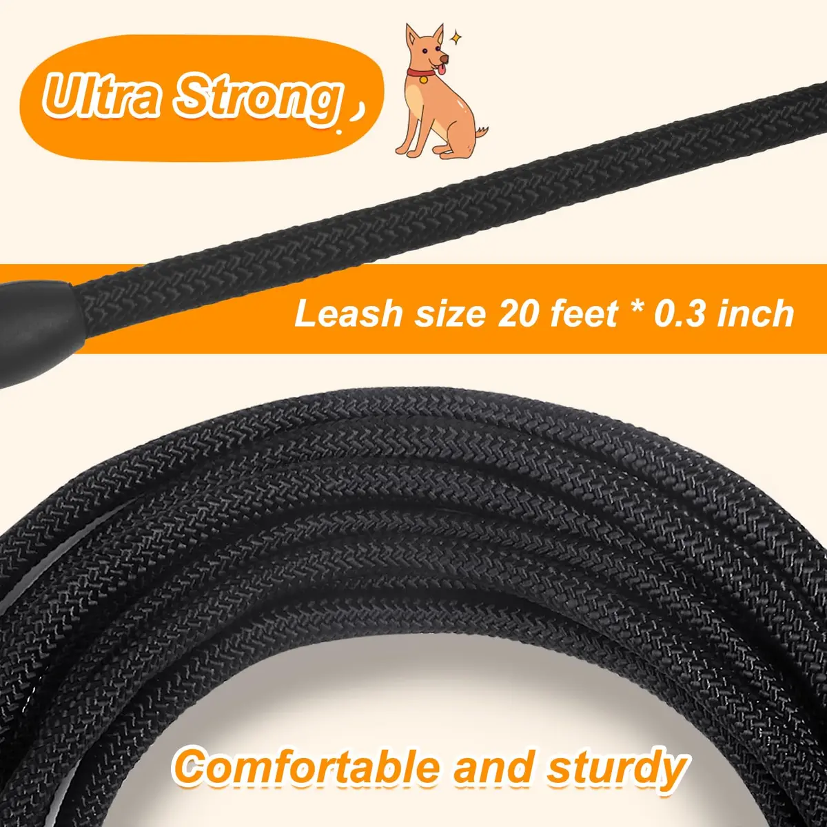 Vivifying 6m (20ft) Floating Dog Check Cord Leash | Durable Polypropylene Rope with Padded Handle & 360° Swivel Clasp - view 3
