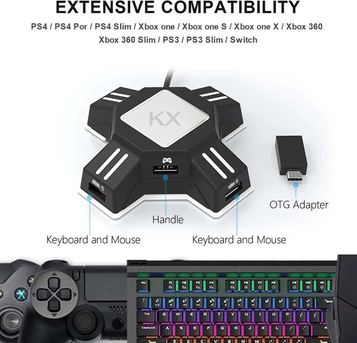 JZW-Shop Keyboard Mouse Converter for PS4/Switch/PS3/Xbox One | Plug and Play Adapter - view 2