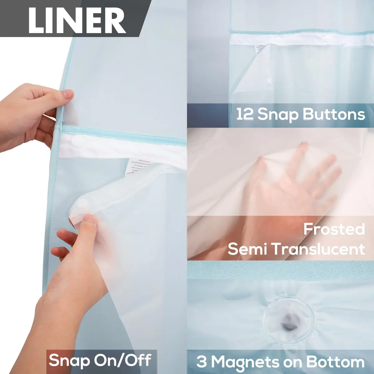River Dream Blue Slub Textured Shower Curtain Set with Snap-in PEVA Liner & Sheer Window, 180cm x 188cm (71"W x 74"L) - view 5