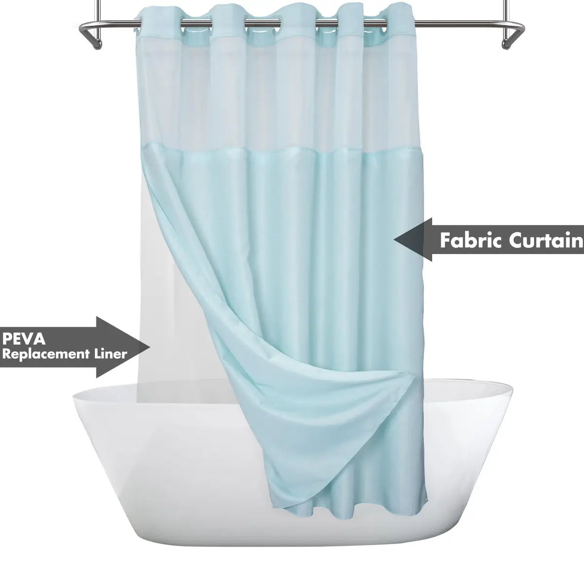 River Dream Blue Slub Textured Shower Curtain Set with Snap-in PEVA Liner & Sheer Window, 180cm x 188cm (71"W x 74"L) - view 2