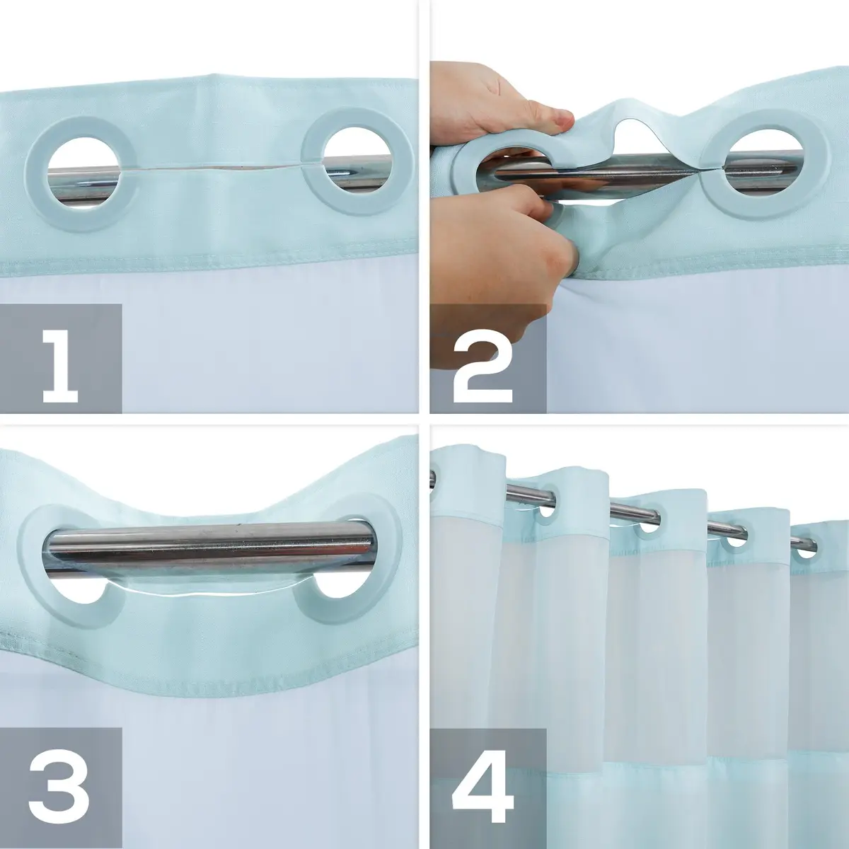River Dream Blue Slub Textured Shower Curtain Set with Snap-in PEVA Liner & Sheer Window, 180cm x 188cm (71"W x 74"L) - view 4