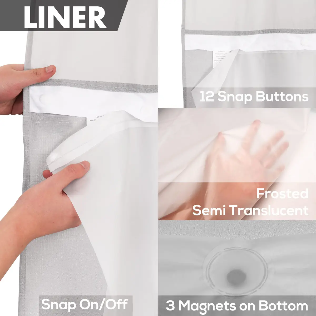 River Dream No Hook Shower Curtain with Snap-in Liner Set, Gray, 71x74 - view 5