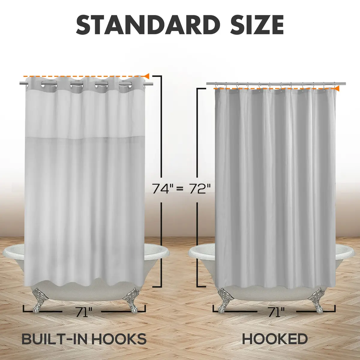 River Dream No Hook Shower Curtain with Snap-in Liner Set, Gray, 71x74 - view 6