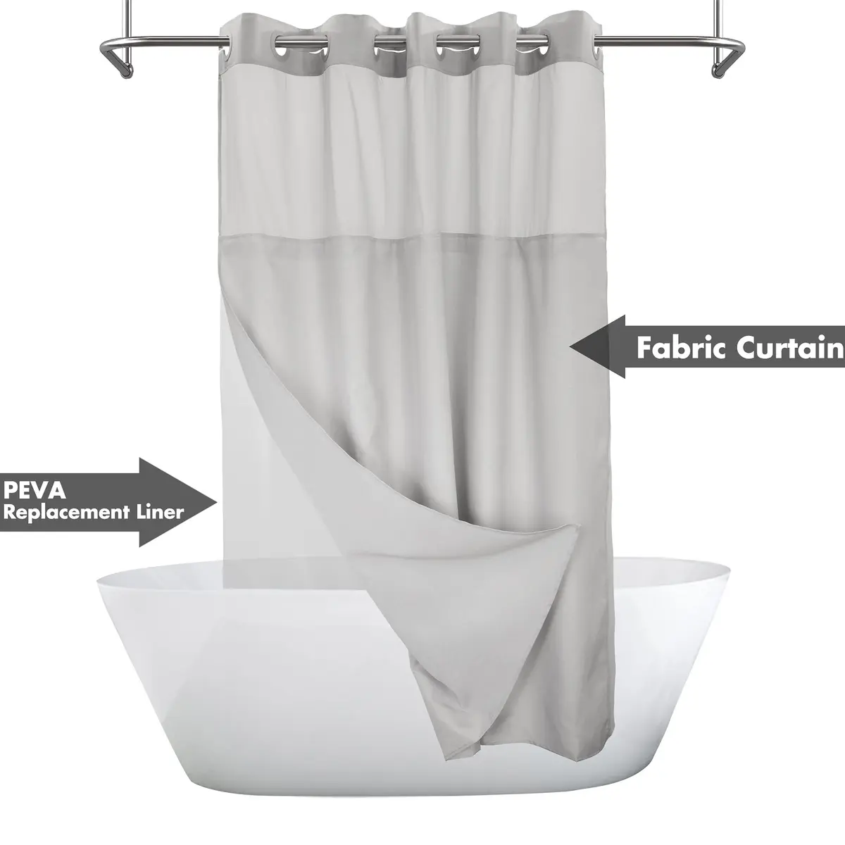 River Dream No Hook Shower Curtain with Snap-in Liner Set, Gray, 71x74 - view 2
