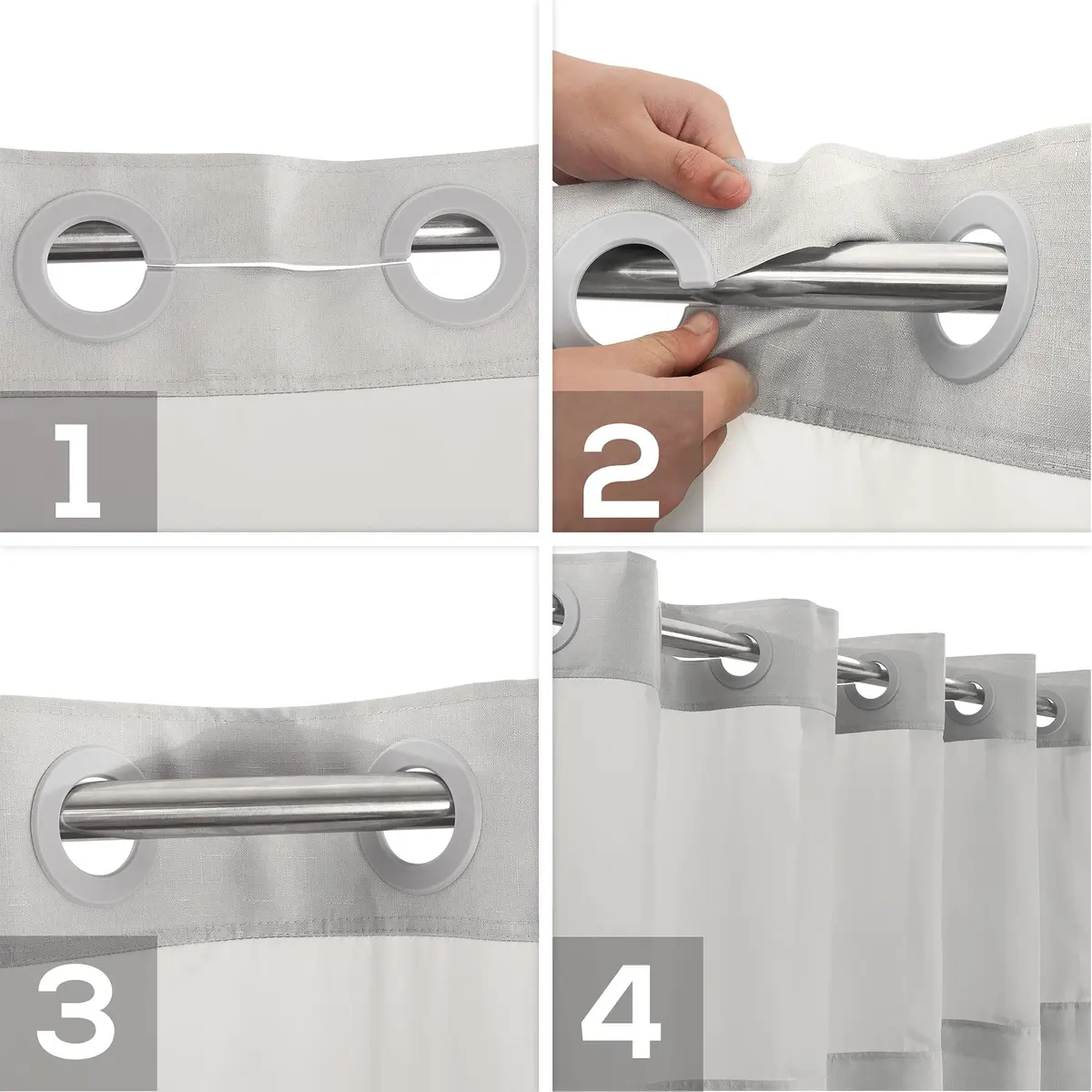 River Dream No Hook Shower Curtain with Snap-in Liner Set, Gray, 71x74 - view 4