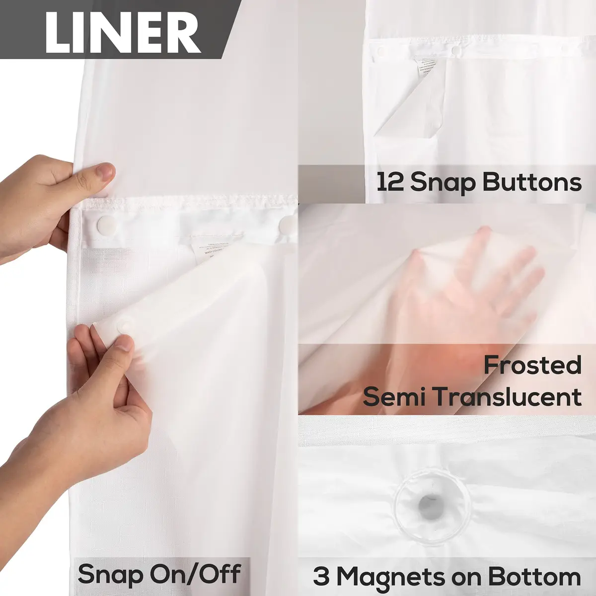 River Dream No Hook Shower Curtain with Snap-in Liner Set, White, 71x74 - view 5