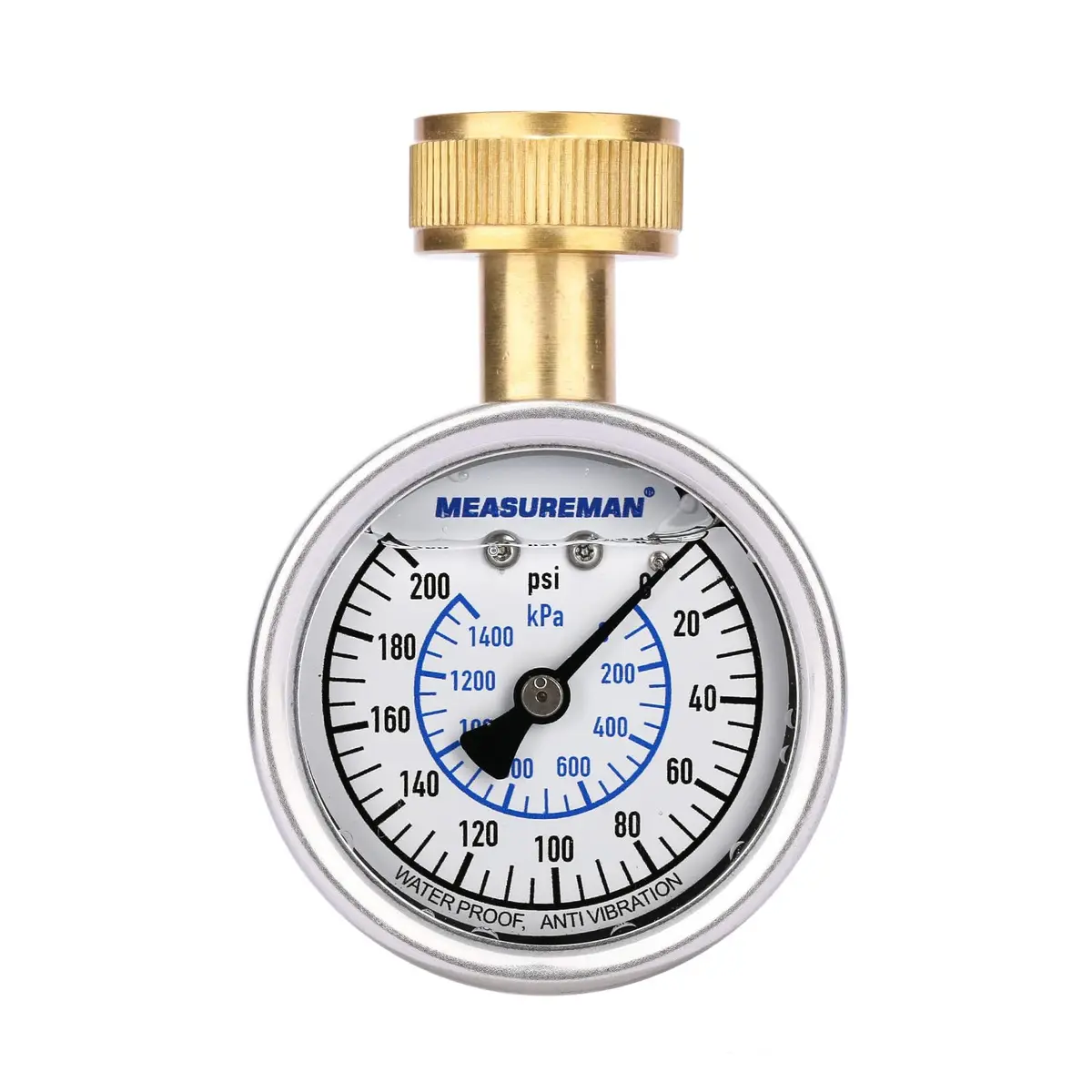 MEASUREMAN 2-1/2" Glycerin Filled Stainless Steel Pressure Gauge, 0-200 psi/kpa | Water & Industrial Use - main product image