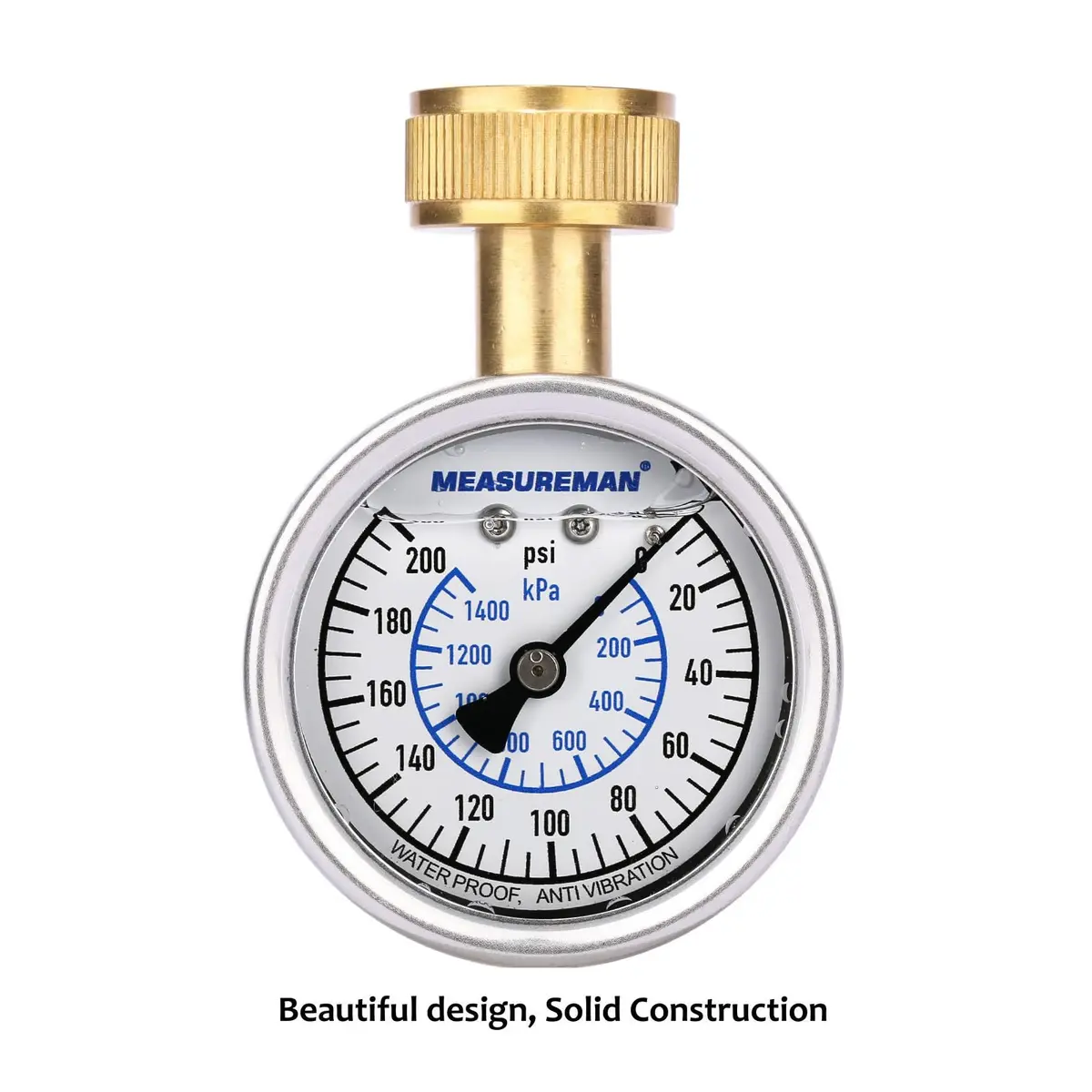 MEASUREMAN 2-1/2" Glycerin Filled Stainless Steel Pressure Gauge, 0-200 psi/kpa | Water & Industrial Use - view 6