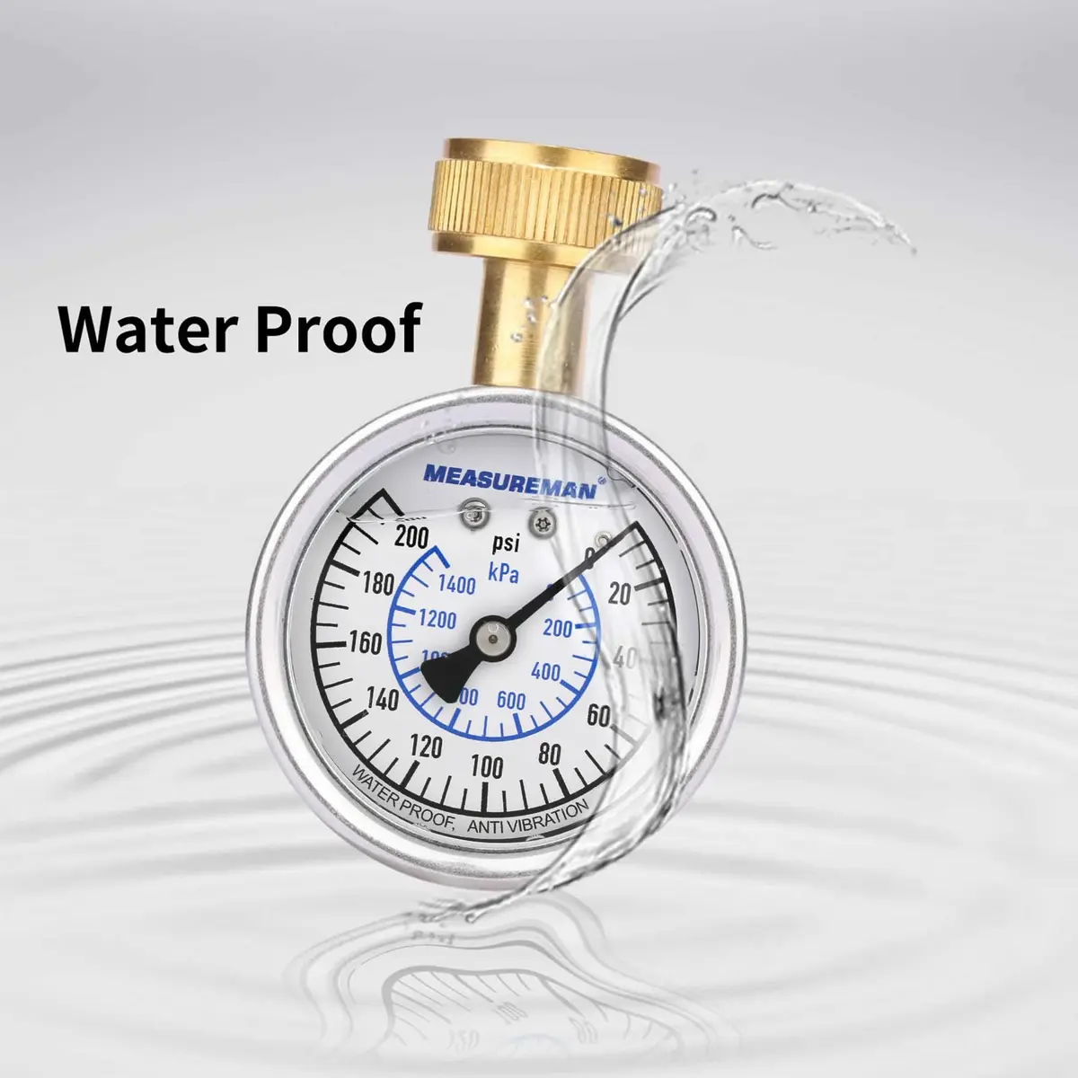 MEASUREMAN 2-1/2" Glycerin Filled Stainless Steel Pressure Gauge, 0-200 psi/kpa | Water & Industrial Use - view 3