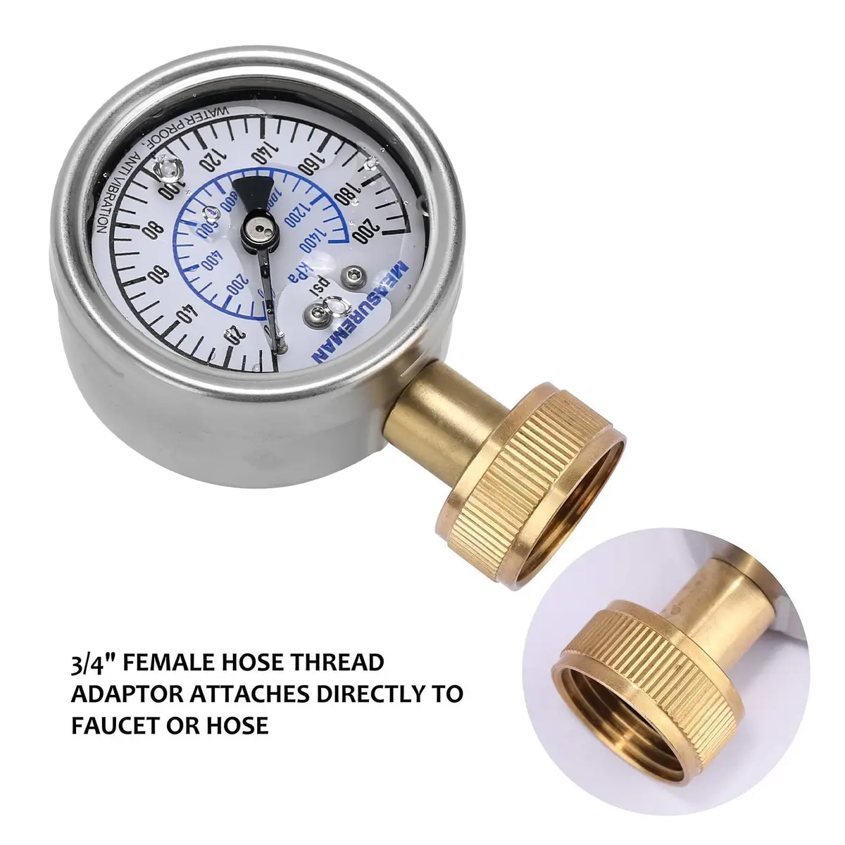 MEASUREMAN 2-1/2" Glycerin Filled Stainless Steel Pressure Gauge, 0-200 psi/kpa | Water & Industrial Use - view 4