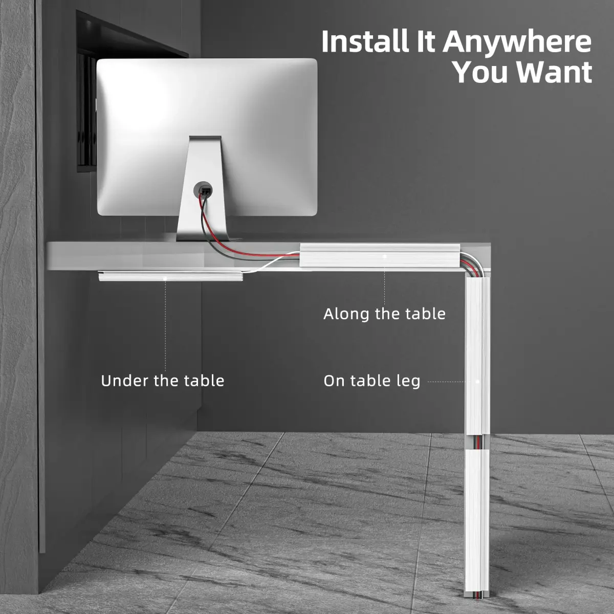 YECAYE White Cable Management Under Desk Kit | 2.4m (94.2 in) Total Length - view 4