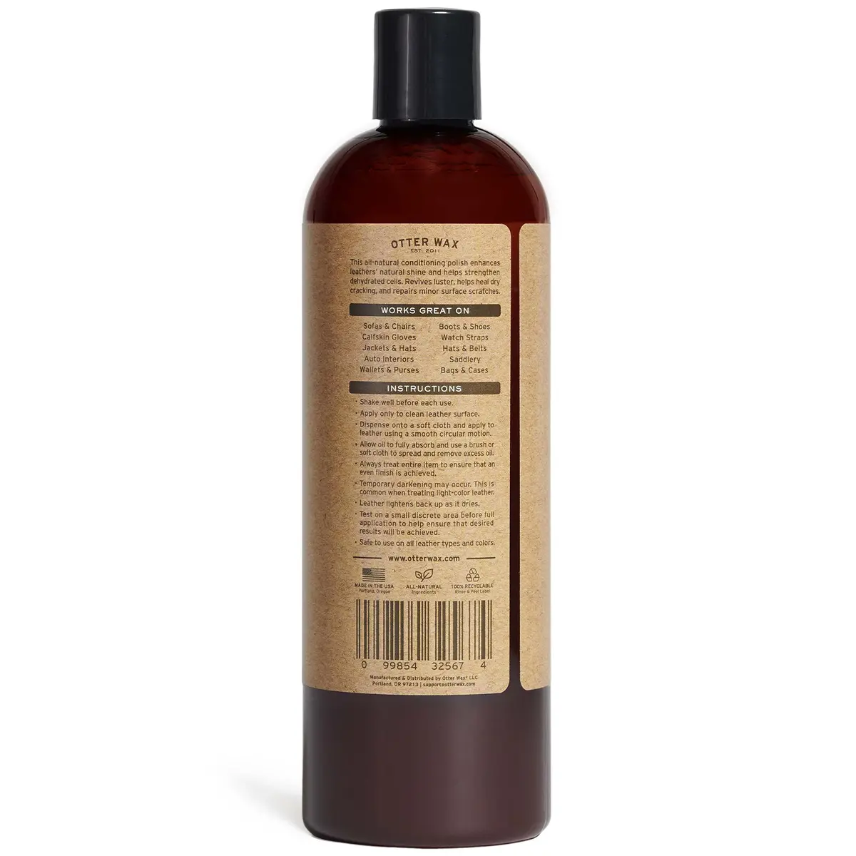 Otter Wax Leather Oil | 16 oz | Moisturizing Leather Conditioner for Boots, Furniture, Auto Seats, Jackets, Hats, Bags & Gloves | All-Natural & PFAS-Free | Made in Portland USA - view 2