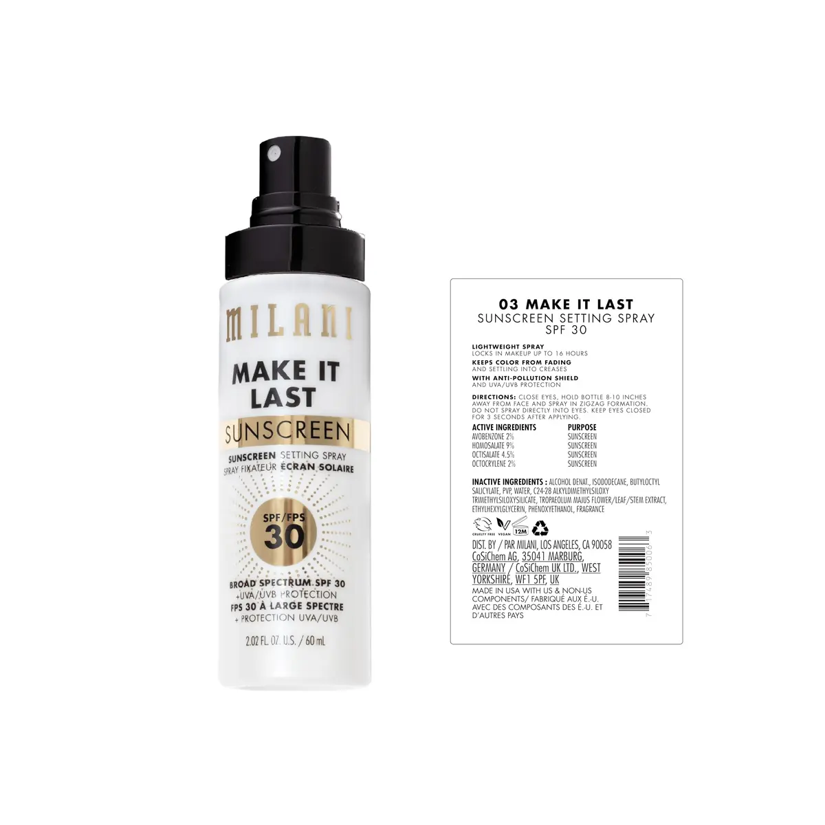 Milani Make It Last Sunscreen Setting Spray SPF 30, 2 Fl Oz (59 ml) | Locks Makeup & Protects Skin - view 2