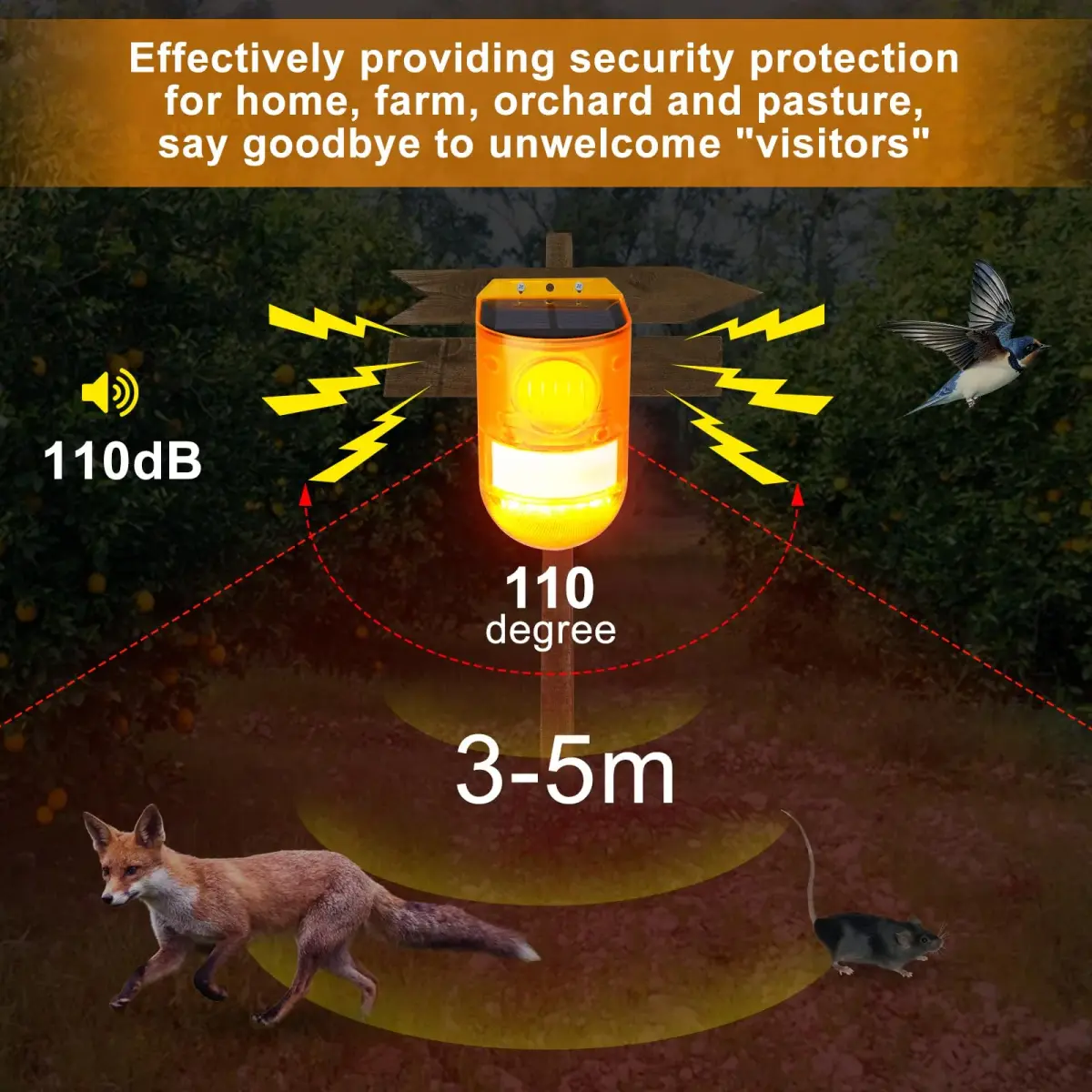 Aolyty Solar Motion Sensor Siren Alarm with Red Strobe Light & 110dB Siren | 800m Visibility - view 4
