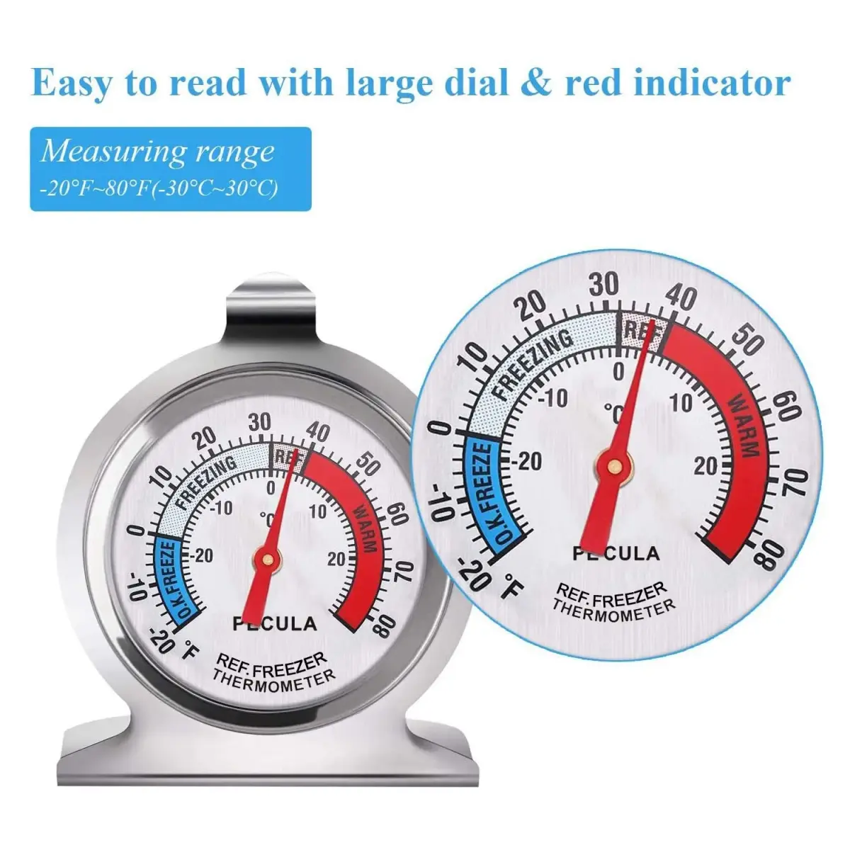 PECULA 2 Pack Refrigerator Thermometer | Classic Dial for Fridge & Freezer, -30-30°C (-20-80°F) - view 2