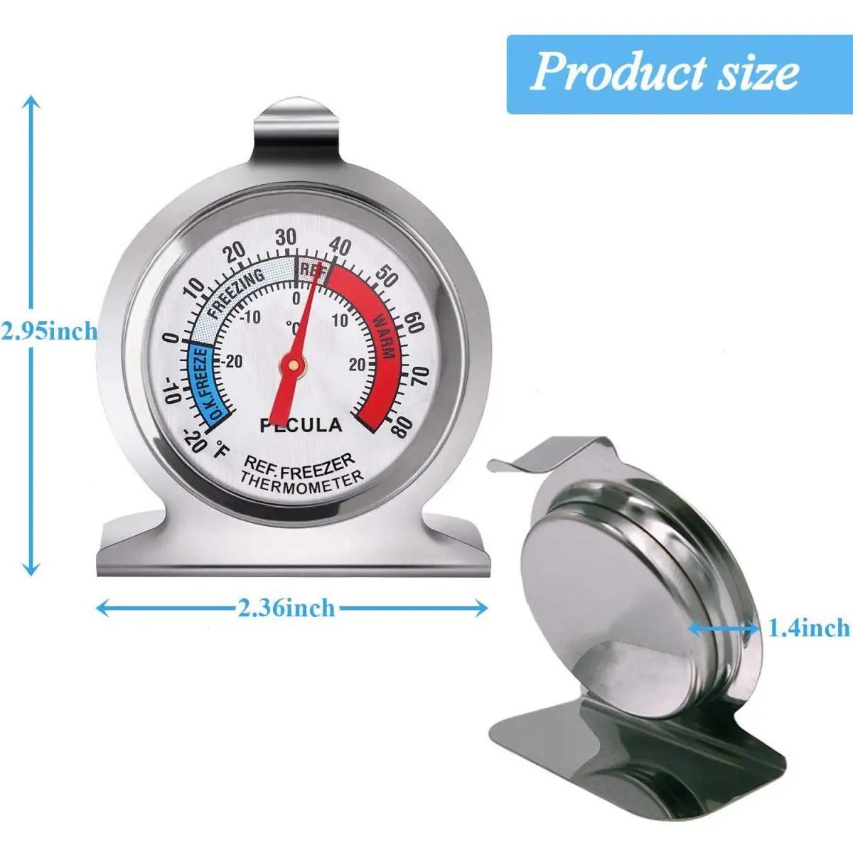 PECULA 2 Pack Refrigerator Thermometer | Classic Dial for Fridge & Freezer, -30-30°C (-20-80°F) - view 3