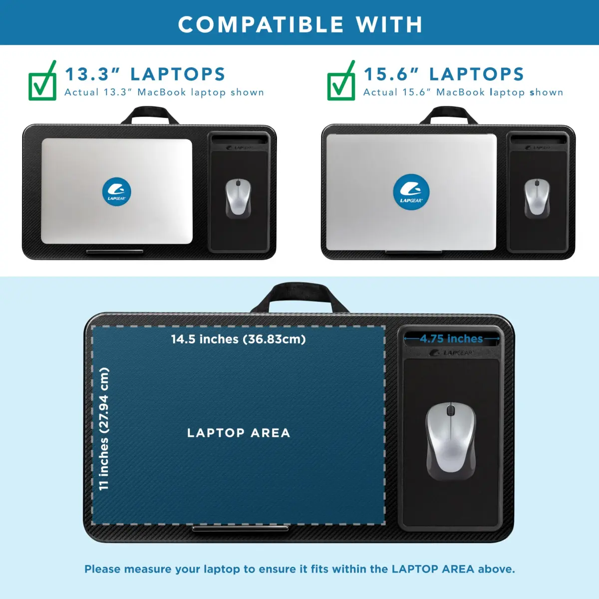 LapGear Home Office Lap Desk – Black Carbon, Fits 15.6” Laptops | Spacious 21.1"x12" Surface with Mouse Pad & Phone Slot - view 3