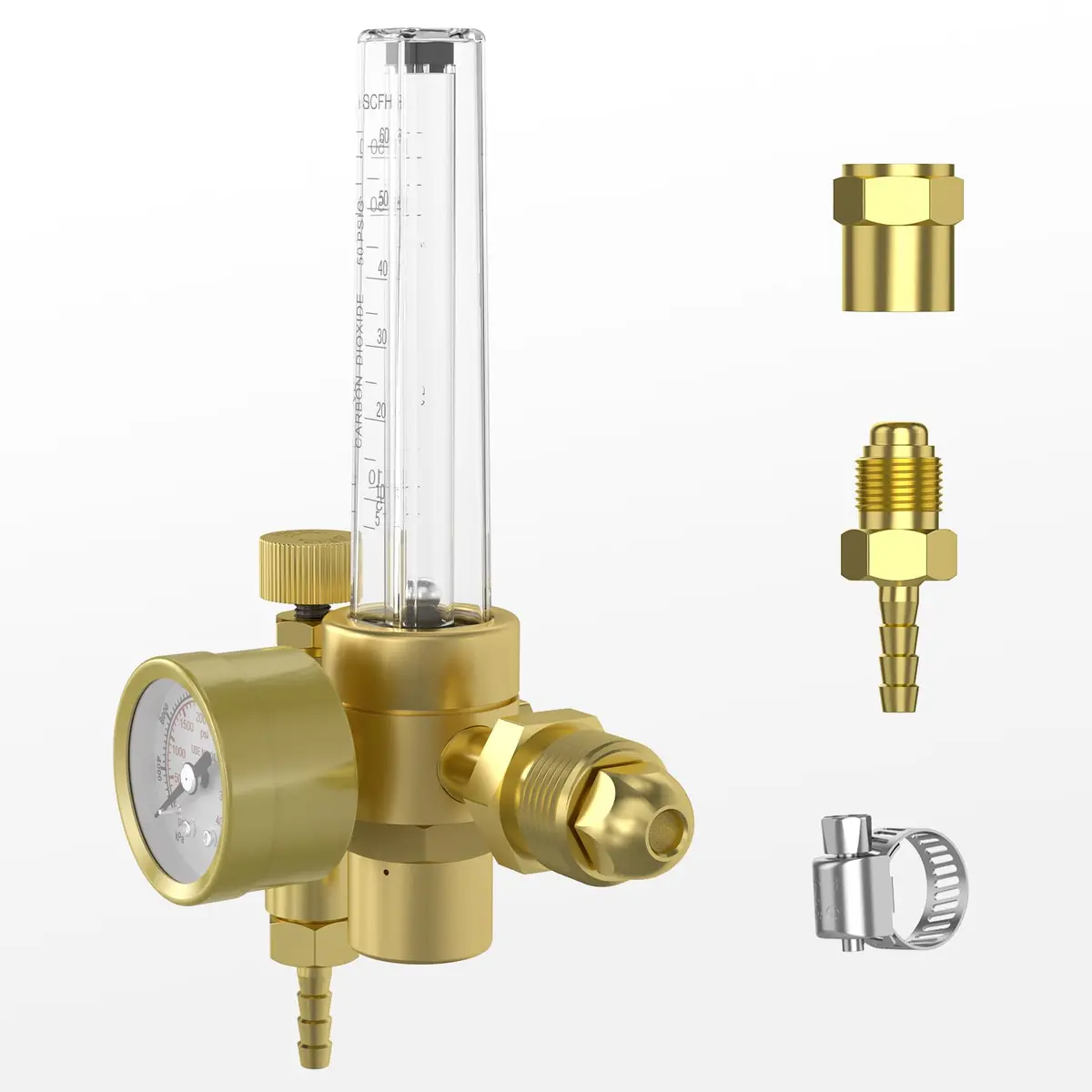 YESWELDER Welding Gas Flowmeter Regulator with CGA-580 Inlet & 0-4000 PSI Gauge | Integrated Brass Construction - view 8
