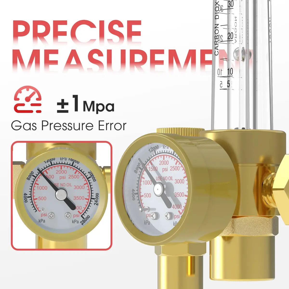 YESWELDER Welding Gas Flowmeter Regulator with CGA-580 Inlet & 0-4000 PSI Gauge | Integrated Brass Construction - view 2