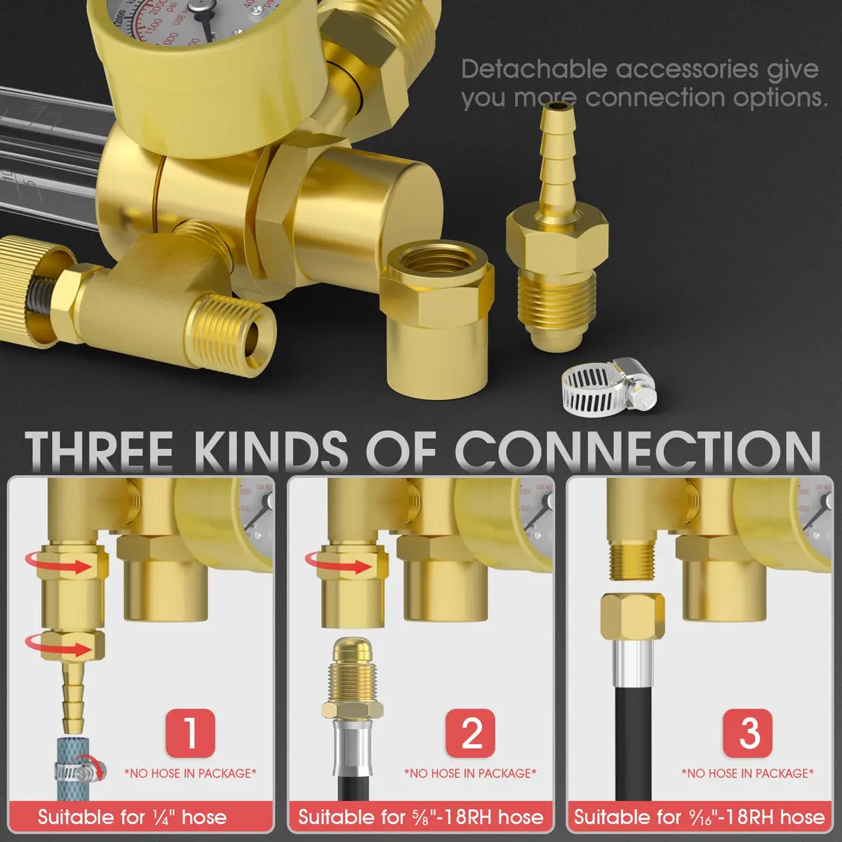 YESWELDER Welding Gas Flowmeter Regulator with CGA-580 Inlet & 0-4000 PSI Gauge | Integrated Brass Construction - view 3