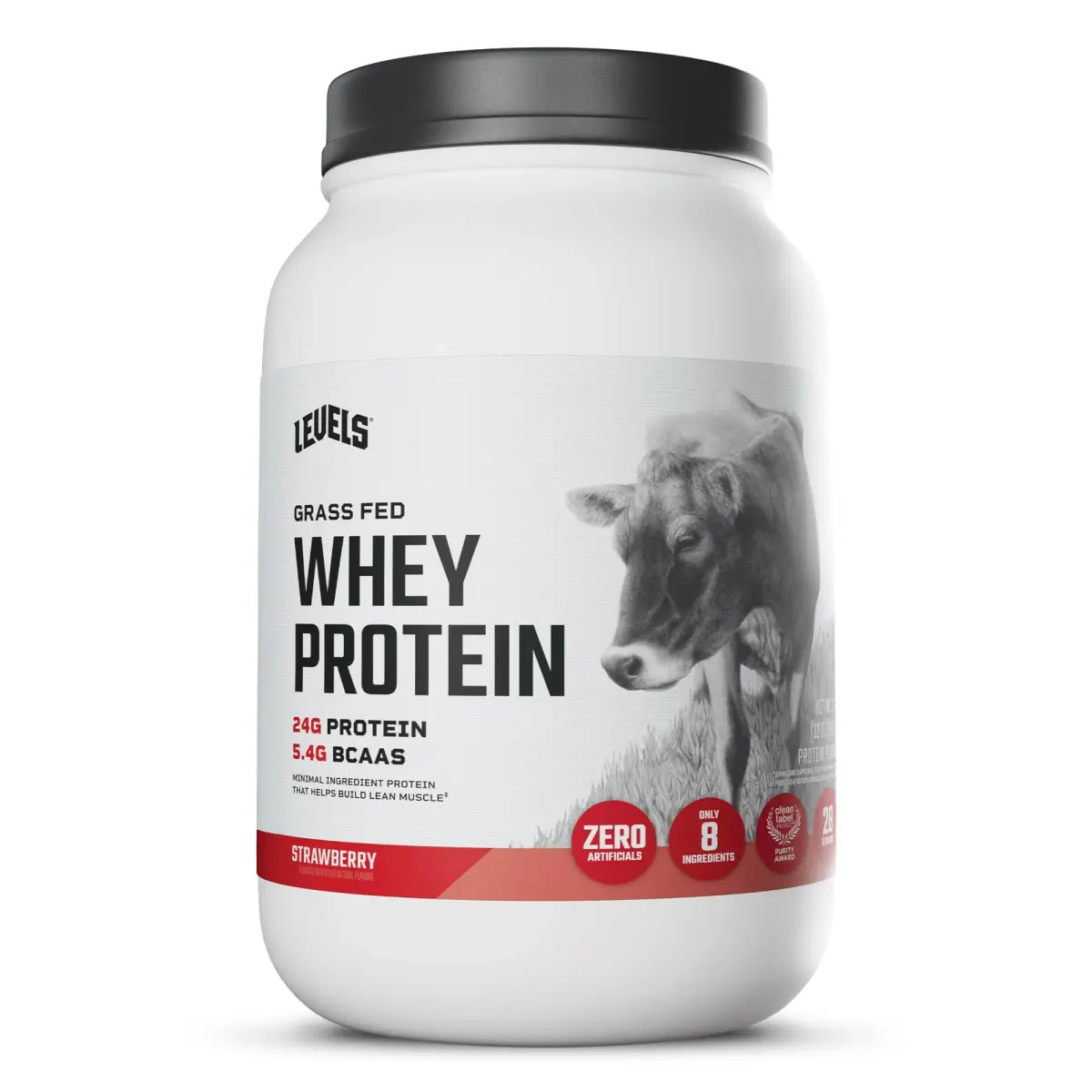 Levels Nutrition Strawberry Whey Protein Powder 907g (2lb) | 24g Protein, 5.4g BCAAs, Grass-Fed Dairy - main product image