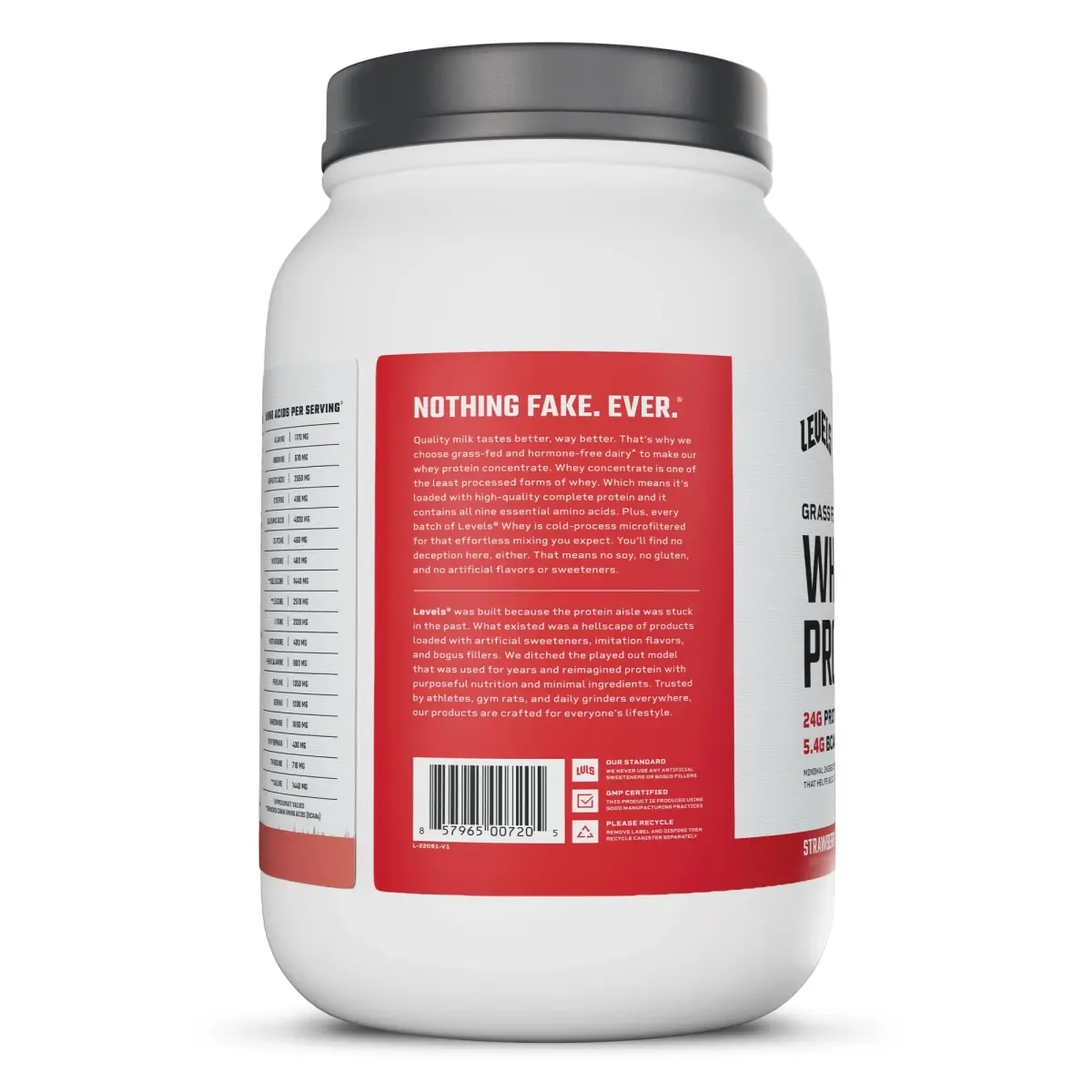Levels Nutrition Strawberry Whey Protein Powder 907g (2lb) | 24g Protein, 5.4g BCAAs, Grass-Fed Dairy - view 9