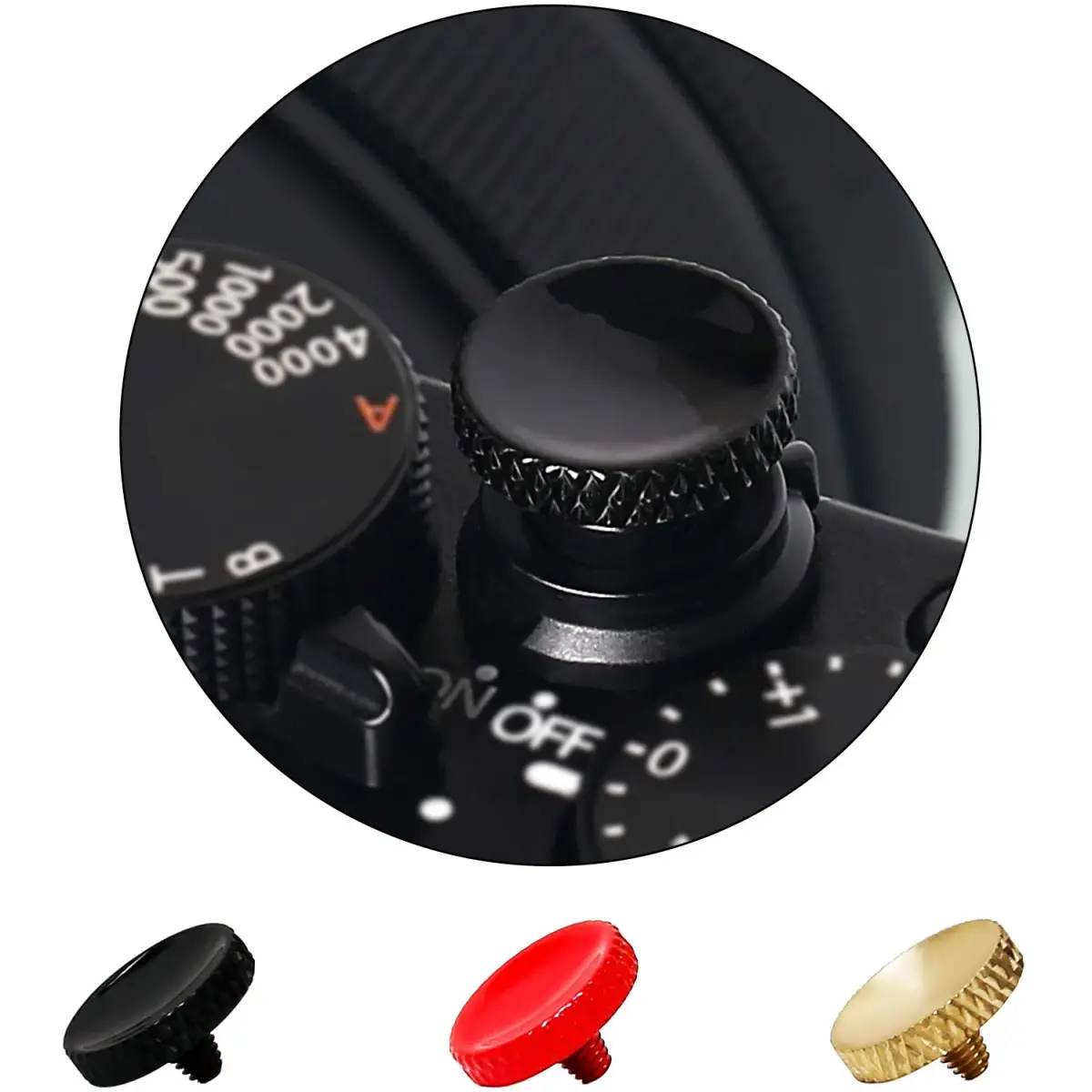 Panzong Metal Concave Shutter Release Button (3 Pack, Red Gold Black) | Enhances Camera Comfort & Style - main product image