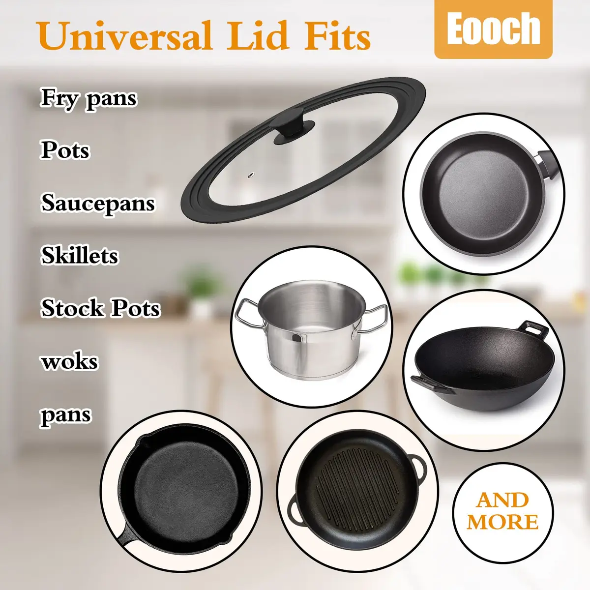 Eooch Universal Lid for Pots, Pans & Skillets 8-9.5 inch | Heat-Resistant Tempered Glass with Silicone Rim - view 5