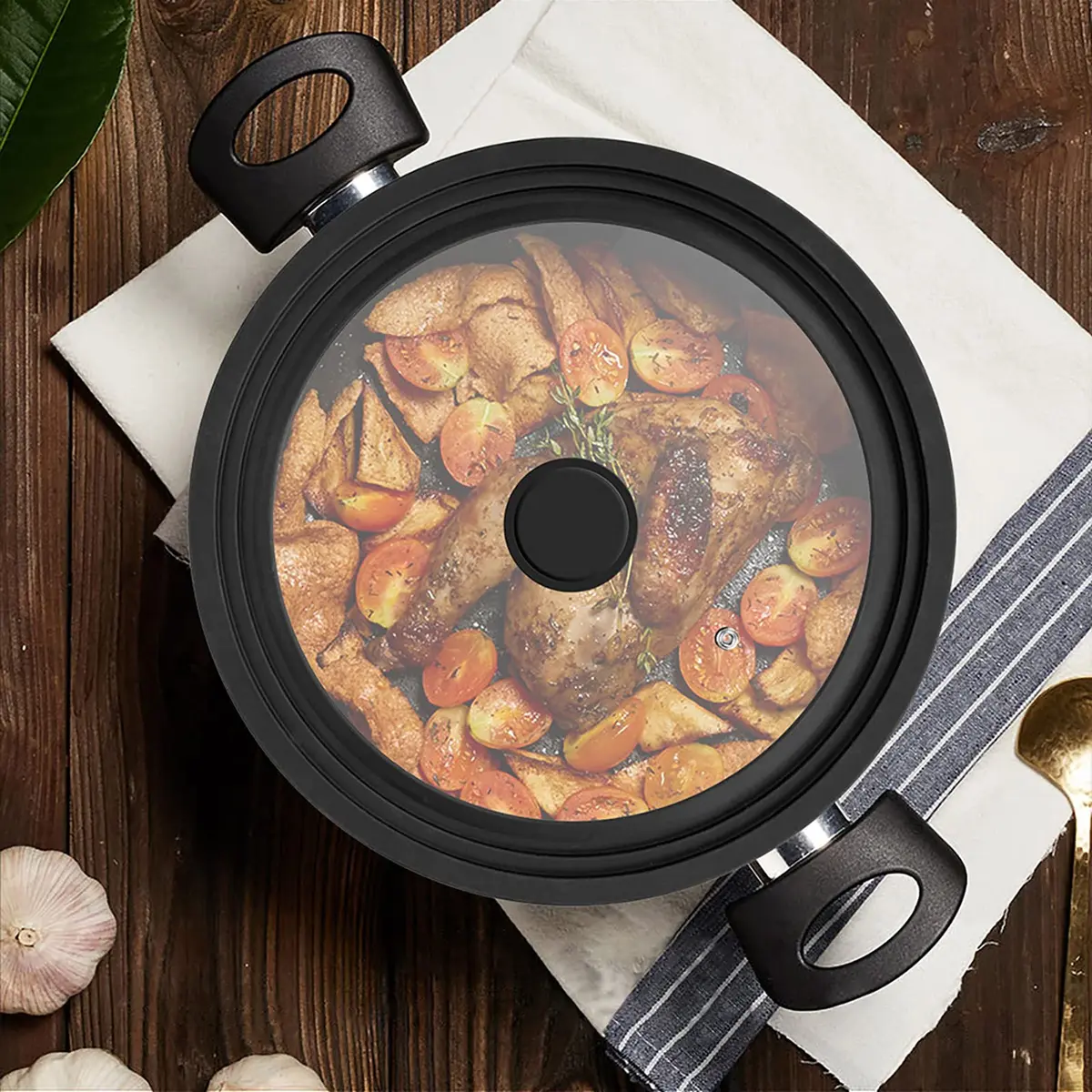 Eooch Universal Lid for Pots, Pans & Skillets 8-9.5 inch | Heat-Resistant Tempered Glass with Silicone Rim - view 7