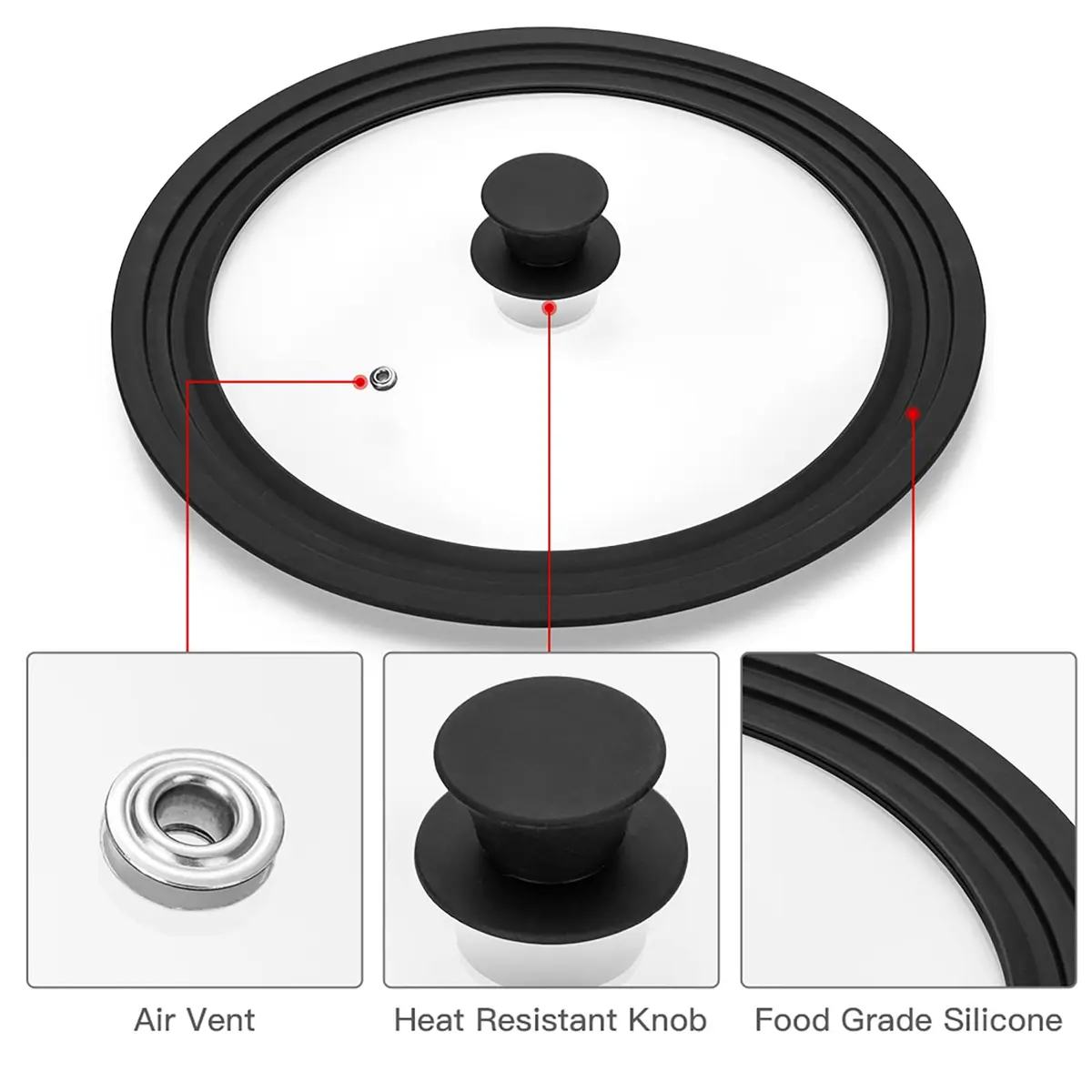Eooch Universal Lid for Pots, Pans & Skillets 8-9.5 inch | Heat-Resistant Tempered Glass with Silicone Rim - view 3