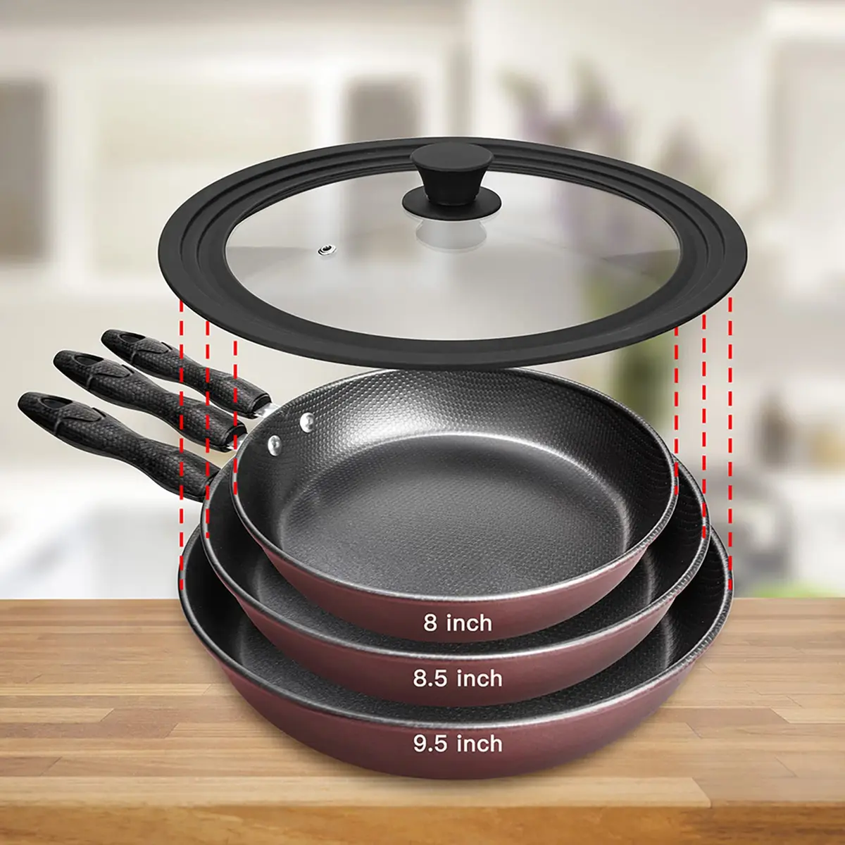 Eooch Universal Lid for Pots, Pans & Skillets 8-9.5 inch | Heat-Resistant Tempered Glass with Silicone Rim - view 4