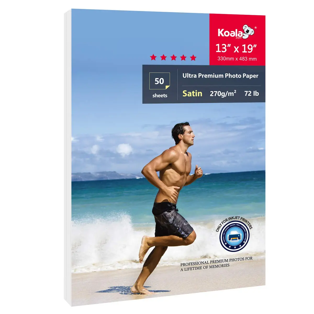 KOALA PAPER Resin Coated 13x19 Inch Satin Photo Paper 50 Sheets | High Definition Inkjet Printing - main product image