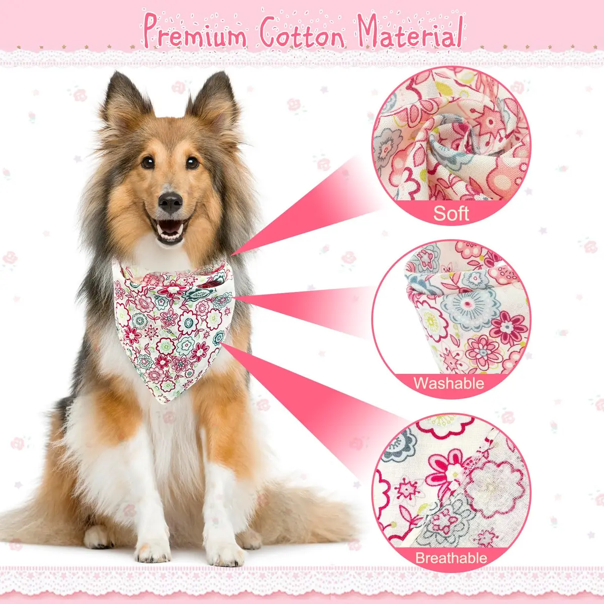 PAWCHIE Reversible Floral Dog Bandanas - 5 Pack | Adjustable Soft Square Scarves for Small Dogs & Cats - view 3