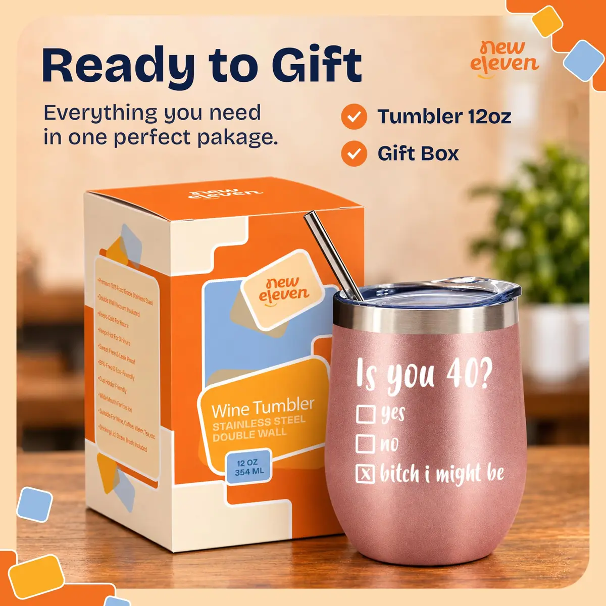 NewEleven 40th Birthday Tumbler Gift for Women - 12 Oz Insulated Cup | Birthday Decorations For Women | Gift Ideas For Wife, Mom, Friends, Sister - view 5