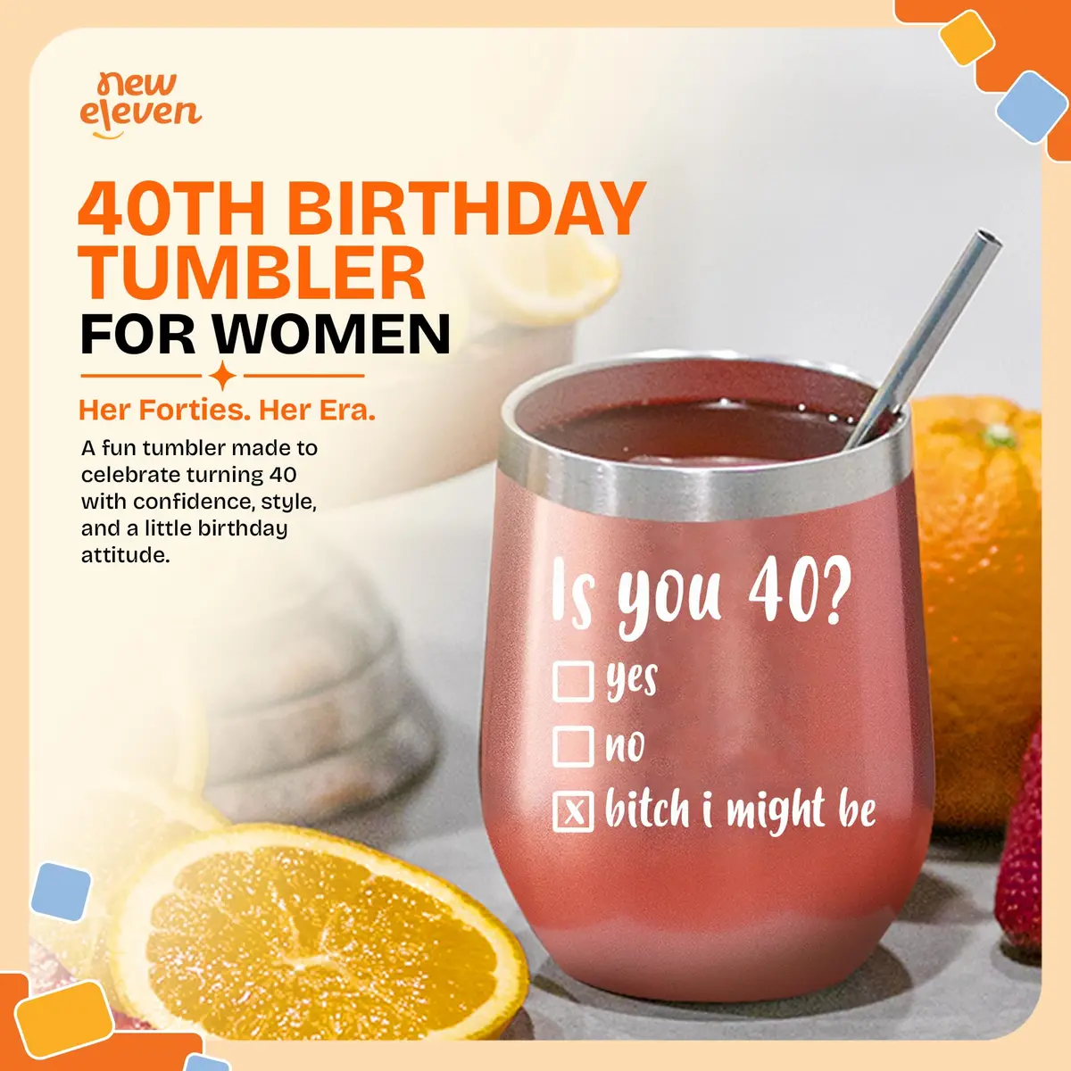 NewEleven 40th Birthday Tumbler Gift for Women - 12 Oz Insulated Cup | Birthday Decorations For Women | Gift Ideas For Wife, Mom, Friends, Sister - view 2