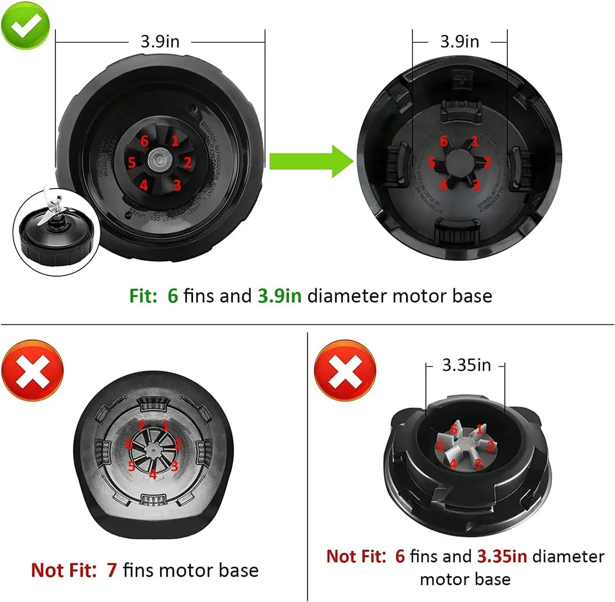 Feilifan 6-Fin Male Blade Replacement for Ninja Blender BL480W-70, BL450-70, BL451-70 (10 cm Diameter) - view 5