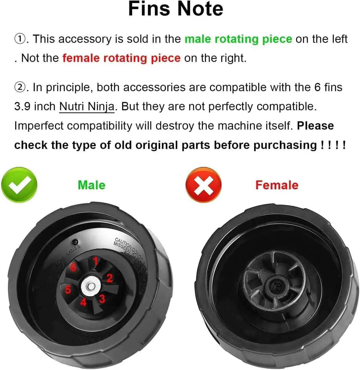 Feilifan 6-Fin Male Blade Replacement for Ninja Blender BL480W-70, BL450-70, BL451-70 (10 cm Diameter) - view 2
