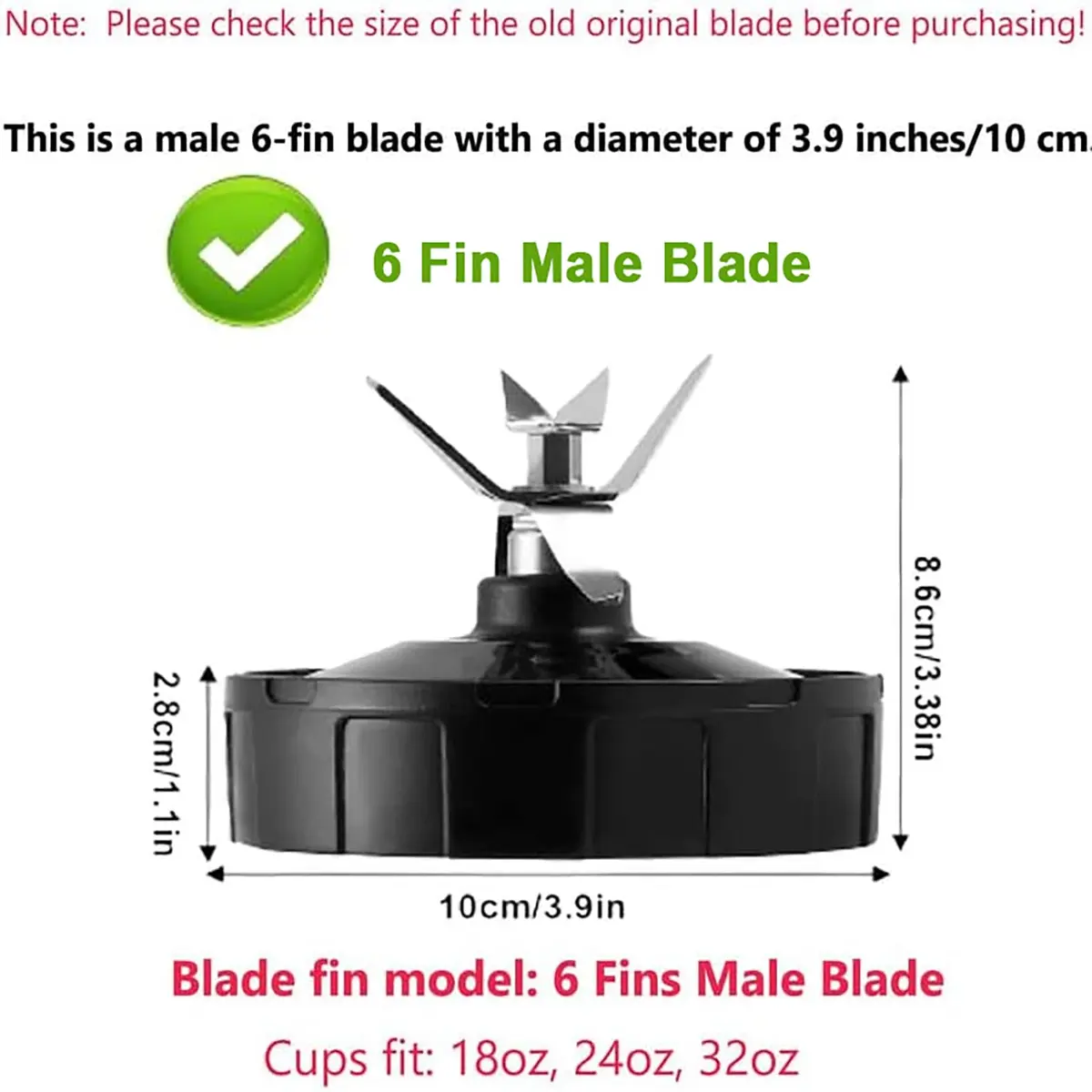 Feilifan 6-Fin Male Blade Replacement for Ninja Blender BL480W-70, BL450-70, BL451-70 (10 cm Diameter) - view 3