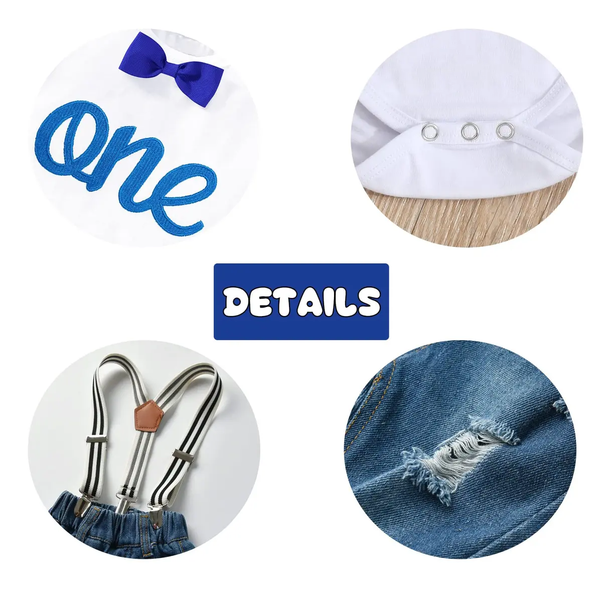 Pinleck Toddler Baby Boy Birthday Clothes Set 0-24 Months | Photo-Ready Denim & Bowtie Outfit - view 5